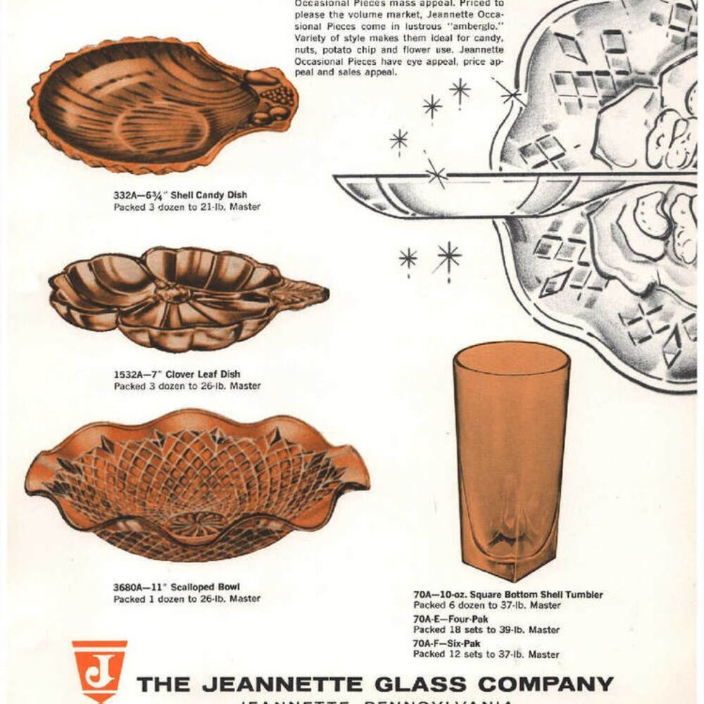 Vintage Jeannette Marigold Iridescent Carnival Glass "Doric" Clover Shaped Dish